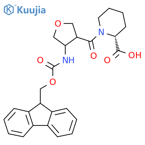 (2R)-1-4-({(9H-fluoren-9-yl)methoxycarbonyl}amino)oxolane-3-carbonylpiperidine-2-carboxylic acid structure