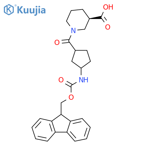 (3R)-1-3-({(9H-fluoren-9-yl)methoxycarbonyl}amino)cyclopentanecarbonylpiperidine-3-carboxylic acid structure