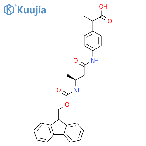 2-{4-(3S)-3-({(9H-fluoren-9-yl)methoxycarbonyl}amino)butanamidophenyl}propanoic acid structure