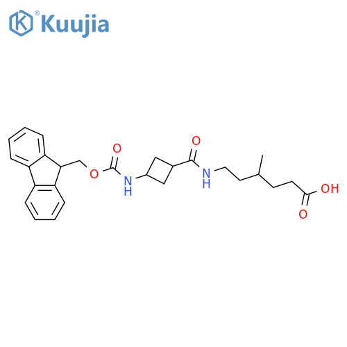 4-methyl-6-{(1r,3r)-3-({(9H-fluoren-9-yl)methoxycarbonyl}amino)cyclobutylformamido}hexanoic acid structure