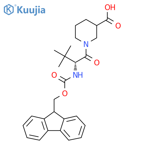 1-(2R)-2-({(9H-fluoren-9-yl)methoxycarbonyl}amino)-3,3-dimethylbutanoylpiperidine-3-carboxylic acid structure