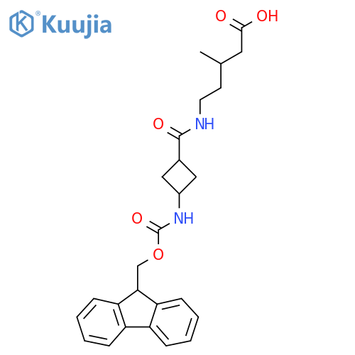 3-methyl-5-{(1r,3r)-3-({(9H-fluoren-9-yl)methoxycarbonyl}amino)cyclobutylformamido}pentanoic acid structure