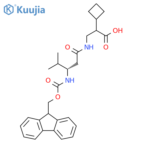 2-cyclobutyl-3-(3S)-3-({(9H-fluoren-9-yl)methoxycarbonyl}amino)-4-methylpentanamidopropanoic acid structure