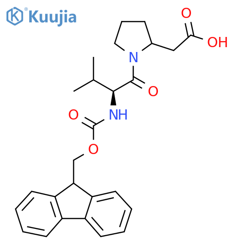 2-{1-(2S)-2-({(9H-fluoren-9-yl)methoxycarbonyl}amino)-3-methylbutanoylpyrrolidin-2-yl}acetic acid structure