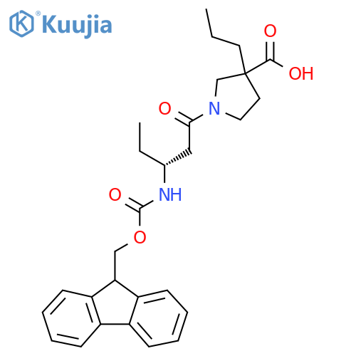 1-(3R)-3-({(9H-fluoren-9-yl)methoxycarbonyl}amino)pentanoyl-3-propylpyrrolidine-3-carboxylic acid structure