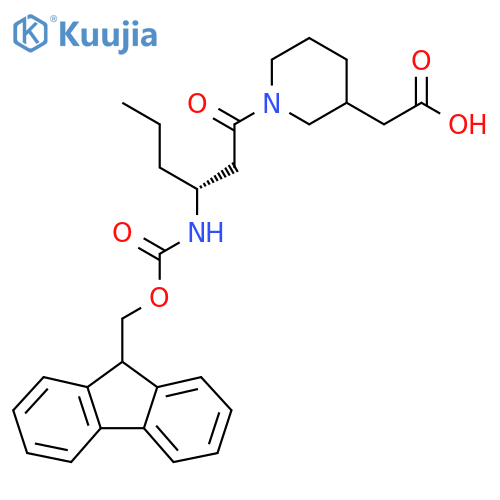 2-{1-(3R)-3-({(9H-fluoren-9-yl)methoxycarbonyl}amino)hexanoylpiperidin-3-yl}acetic acid structure