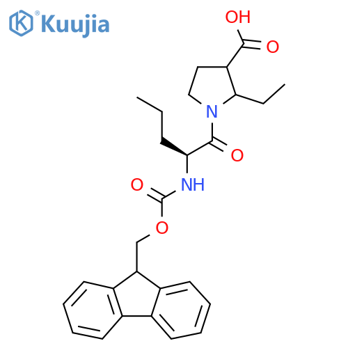 2-ethyl-1-(2S)-2-({(9H-fluoren-9-yl)methoxycarbonyl}amino)pentanoylpyrrolidine-3-carboxylic acid structure