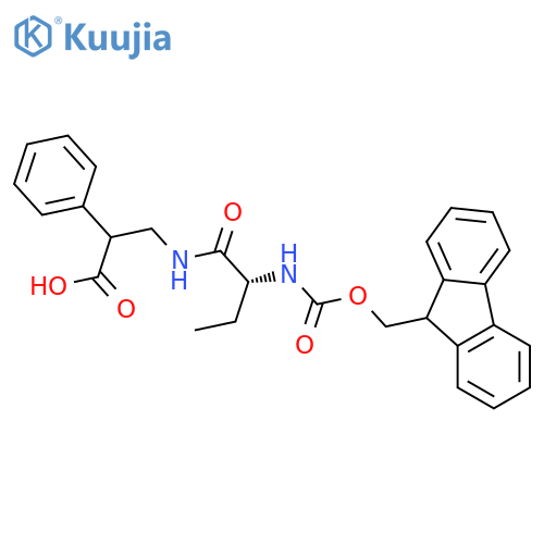 3-(2R)-2-({(9H-fluoren-9-yl)methoxycarbonyl}amino)butanamido-2-phenylpropanoic acid structure