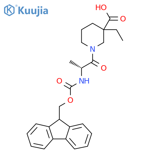 3-ethyl-1-(2R)-2-({(9H-fluoren-9-yl)methoxycarbonyl}amino)propanoylpiperidine-3-carboxylic acid structure