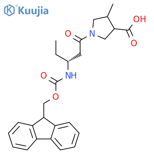 1-(3R)-3-({(9H-fluoren-9-yl)methoxycarbonyl}amino)pentanoyl-4-methylpyrrolidine-3-carboxylic acid structure