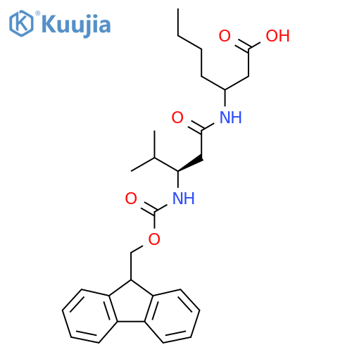 3-(3R)-3-({(9H-fluoren-9-yl)methoxycarbonyl}amino)-4-methylpentanamidoheptanoic acid structure