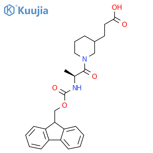 3-{1-(2S)-2-({(9H-fluoren-9-yl)methoxycarbonyl}amino)propanoylpiperidin-3-yl}propanoic acid structure