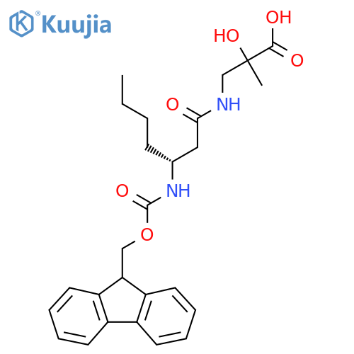 3-(3R)-3-({(9H-fluoren-9-yl)methoxycarbonyl}amino)heptanamido-2-hydroxy-2-methylpropanoic acid structure