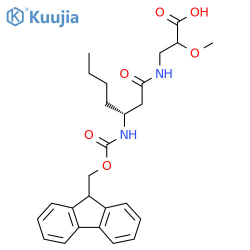 3-(3R)-3-({(9H-fluoren-9-yl)methoxycarbonyl}amino)heptanamido-2-methoxypropanoic acid structure