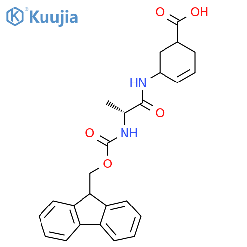 5-(2R)-2-({(9H-fluoren-9-yl)methoxycarbonyl}amino)propanamidocyclohex-3-ene-1-carboxylic acid structure