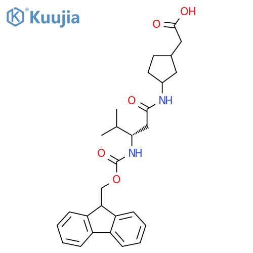 2-{3-(3S)-3-({(9H-fluoren-9-yl)methoxycarbonyl}amino)-4-methylpentanamidocyclopentyl}acetic acid structure