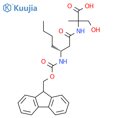 2-(3R)-3-({(9H-fluoren-9-yl)methoxycarbonyl}amino)heptanamido-3-hydroxy-2-methylpropanoic acid structure