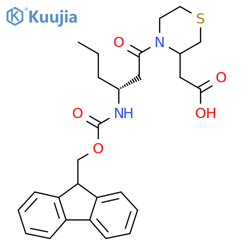 2-{4-(3R)-3-({(9H-fluoren-9-yl)methoxycarbonyl}amino)hexanoylthiomorpholin-3-yl}acetic acid structure