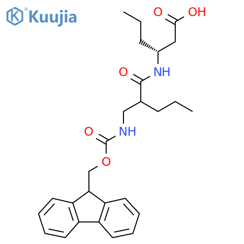 (3R)-3-{2-({(9H-fluoren-9-yl)methoxycarbonyl}amino)methylpentanamido}hexanoic acid structure