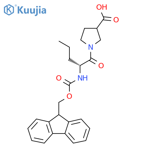 1-(2R)-2-({(9H-fluoren-9-yl)methoxycarbonyl}amino)pentanoylpyrrolidine-3-carboxylic acid structure