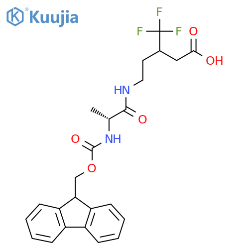 5-(2R)-2-({(9H-fluoren-9-yl)methoxycarbonyl}amino)propanamido-3-(trifluoromethyl)pentanoic acid structure