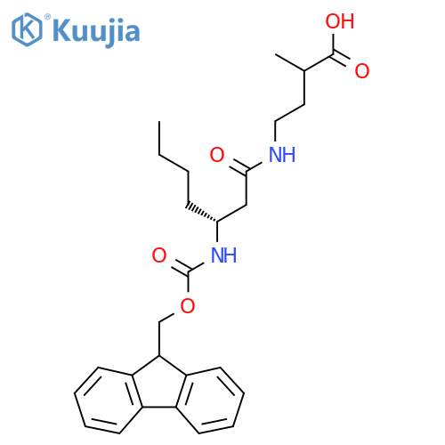 4-(3R)-3-({(9H-fluoren-9-yl)methoxycarbonyl}amino)heptanamido-2-methylbutanoic acid structure