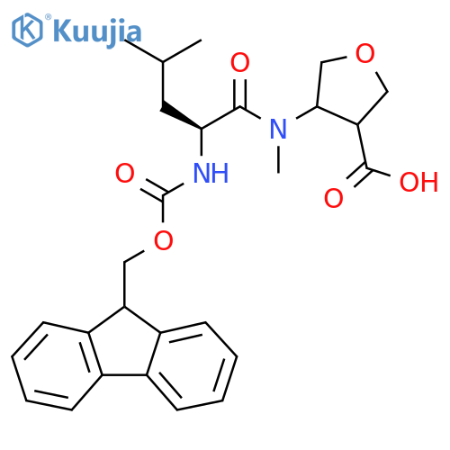 4-(2S)-2-({(9H-fluoren-9-yl)methoxycarbonyl}amino)-N,4-dimethylpentanamidooxolane-3-carboxylic acid structure