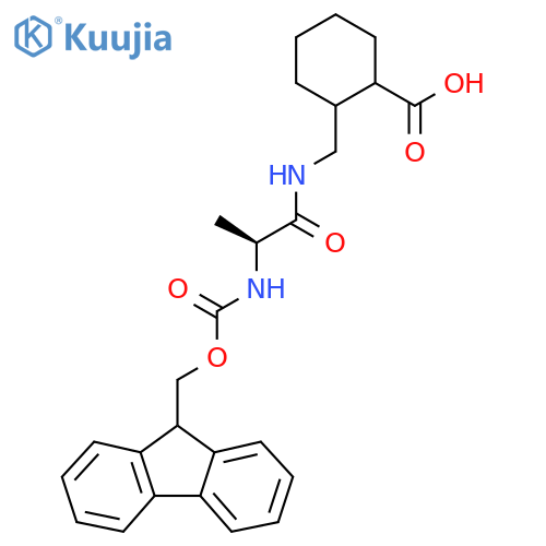 2-{(2S)-2-({(9H-fluoren-9-yl)methoxycarbonyl}amino)propanamidomethyl}cyclohexane-1-carboxylic acid structure