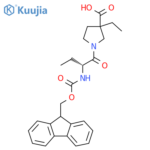 3-ethyl-1-(2R)-2-({(9H-fluoren-9-yl)methoxycarbonyl}amino)butanoylpyrrolidine-3-carboxylic acid structure