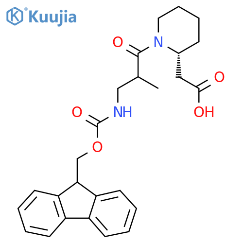 2-(2R)-1-3-({(9H-fluoren-9-yl)methoxycarbonyl}amino)-2-methylpropanoylpiperidin-2-ylacetic acid structure