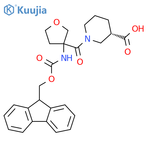 (3S)-1-3-({(9H-fluoren-9-yl)methoxycarbonyl}amino)oxolane-3-carbonylpiperidine-3-carboxylic acid structure
