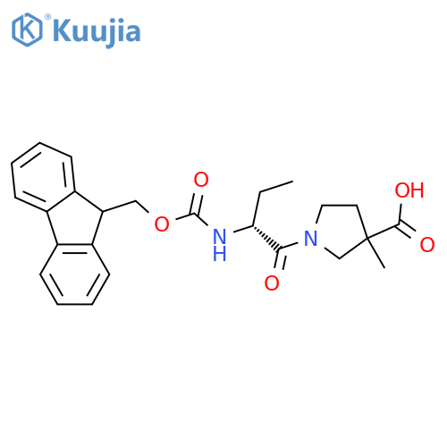1-(2R)-2-({(9H-fluoren-9-yl)methoxycarbonyl}amino)butanoyl-3-methylpyrrolidine-3-carboxylic acid structure