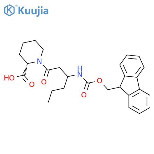(2S)-1-3-({(9H-fluoren-9-yl)methoxycarbonyl}amino)hexanoylpiperidine-2-carboxylic acid structure