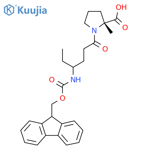 (2R)-1-4-({(9H-fluoren-9-yl)methoxycarbonyl}amino)hexanoyl-2-methylpyrrolidine-2-carboxylic acid structure