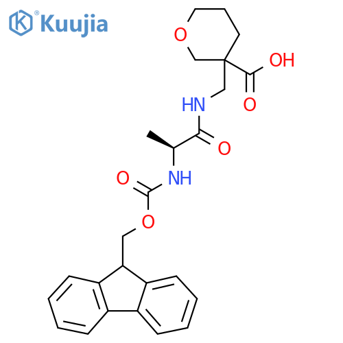 3-{(2S)-2-({(9H-fluoren-9-yl)methoxycarbonyl}amino)propanamidomethyl}oxane-3-carboxylic acid structure