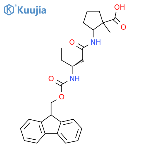 2-(3R)-3-({(9H-fluoren-9-yl)methoxycarbonyl}amino)pentanamido-1-methylcyclopentane-1-carboxylic acid structure