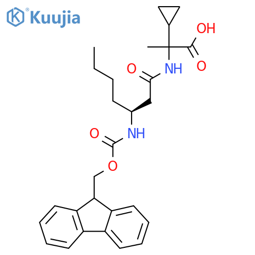 2-cyclopropyl-2-(3S)-3-({(9H-fluoren-9-yl)methoxycarbonyl}amino)heptanamidopropanoic acid structure
