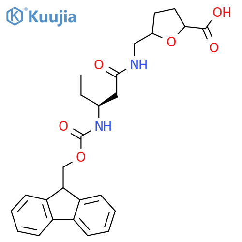 5-{(3S)-3-({(9H-fluoren-9-yl)methoxycarbonyl}amino)pentanamidomethyl}oxolane-2-carboxylic acid structure