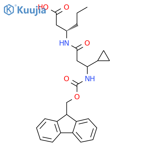 (3S)-3-3-cyclopropyl-3-({(9H-fluoren-9-yl)methoxycarbonyl}amino)propanamidohexanoic acid structure
