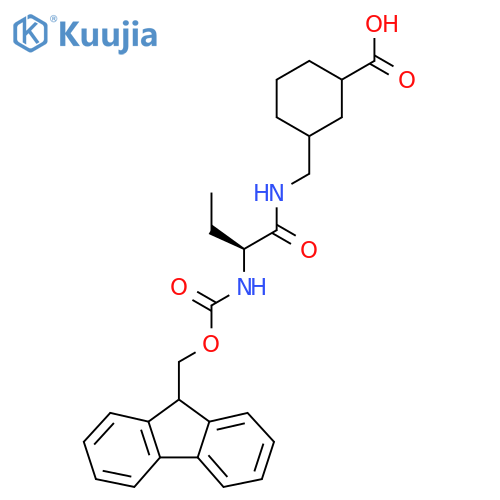 3-{(2S)-2-({(9H-fluoren-9-yl)methoxycarbonyl}amino)butanamidomethyl}cyclohexane-1-carboxylic acid structure