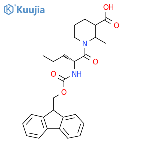 1-(2R)-2-({(9H-fluoren-9-yl)methoxycarbonyl}amino)pentanoyl-2-methylpiperidine-3-carboxylic acid structure