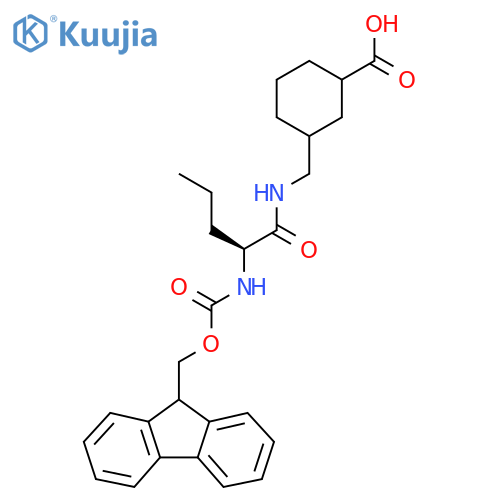 3-{(2S)-2-({(9H-fluoren-9-yl)methoxycarbonyl}amino)pentanamidomethyl}cyclohexane-1-carboxylic acid structure