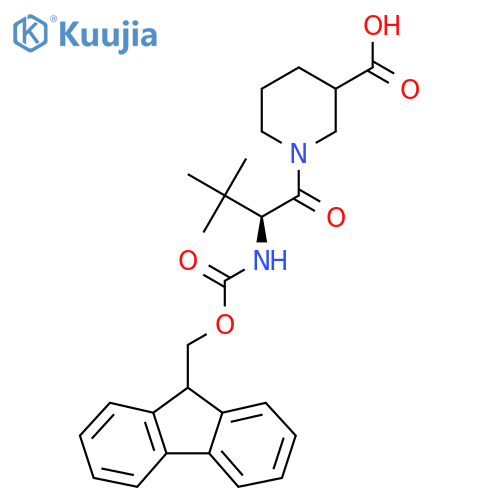 1-(2S)-2-({(9H-fluoren-9-yl)methoxycarbonyl}amino)-3,3-dimethylbutanoylpiperidine-3-carboxylic acid structure