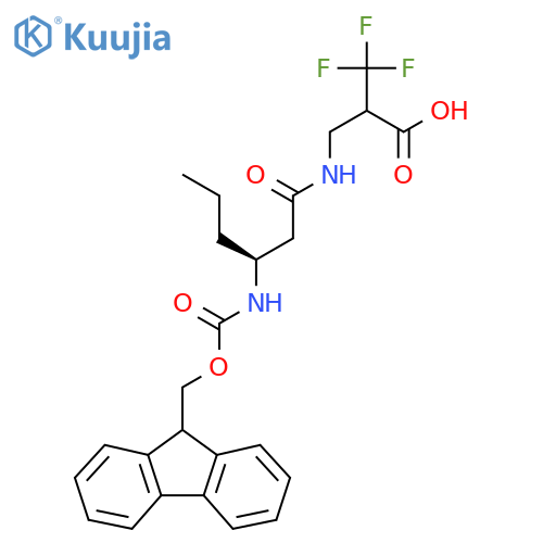 3-(3S)-3-({(9H-fluoren-9-yl)methoxycarbonyl}amino)hexanamido-2-(trifluoromethyl)propanoic acid structure