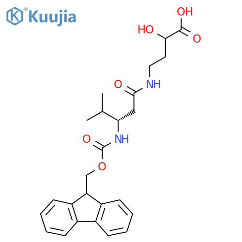 4-(3S)-3-({(9H-fluoren-9-yl)methoxycarbonyl}amino)-4-methylpentanamido-2-hydroxybutanoic acid structure