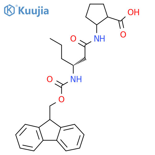 2-(3R)-3-({(9H-fluoren-9-yl)methoxycarbonyl}amino)hexanamidocyclopentane-1-carboxylic acid structure