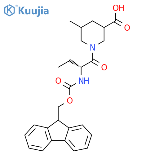 1-(2R)-2-({(9H-fluoren-9-yl)methoxycarbonyl}amino)butanoyl-5-methylpiperidine-3-carboxylic acid structure