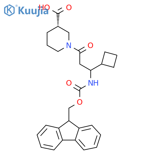 (3S)-1-3-cyclobutyl-3-({(9H-fluoren-9-yl)methoxycarbonyl}amino)propanoylpiperidine-3-carboxylic acid structure