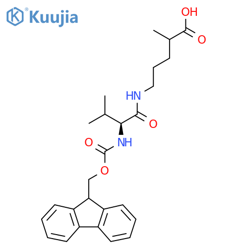 5-(2S)-2-({(9H-fluoren-9-yl)methoxycarbonyl}amino)-3-methylbutanamido-2-methylpentanoic acid structure