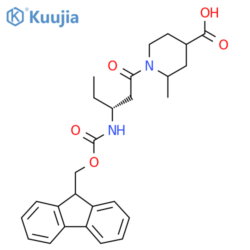 1-(3R)-3-({(9H-fluoren-9-yl)methoxycarbonyl}amino)pentanoyl-2-methylpiperidine-4-carboxylic acid structure